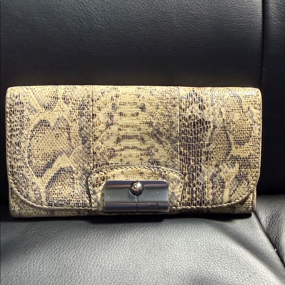 Coach Python Embossed Leather Flap Continental Wallet in GUC